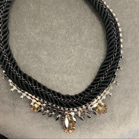 Banana Republic black Satin Rope & purple Crystal Rhinestone Necklace - Picture 7 of 9